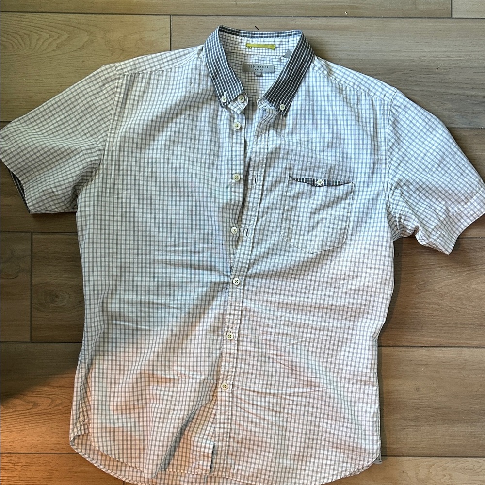 Ted Baker Beige and Blue Checkered Button Down Shirt